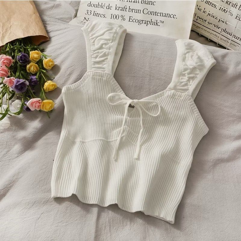 Short Bow Lace-Up Knitted Camisole (Category: Sleeveless) located in Manila. Submitted by babesernst (Listing ID 1370441410, Image 1). Description: .