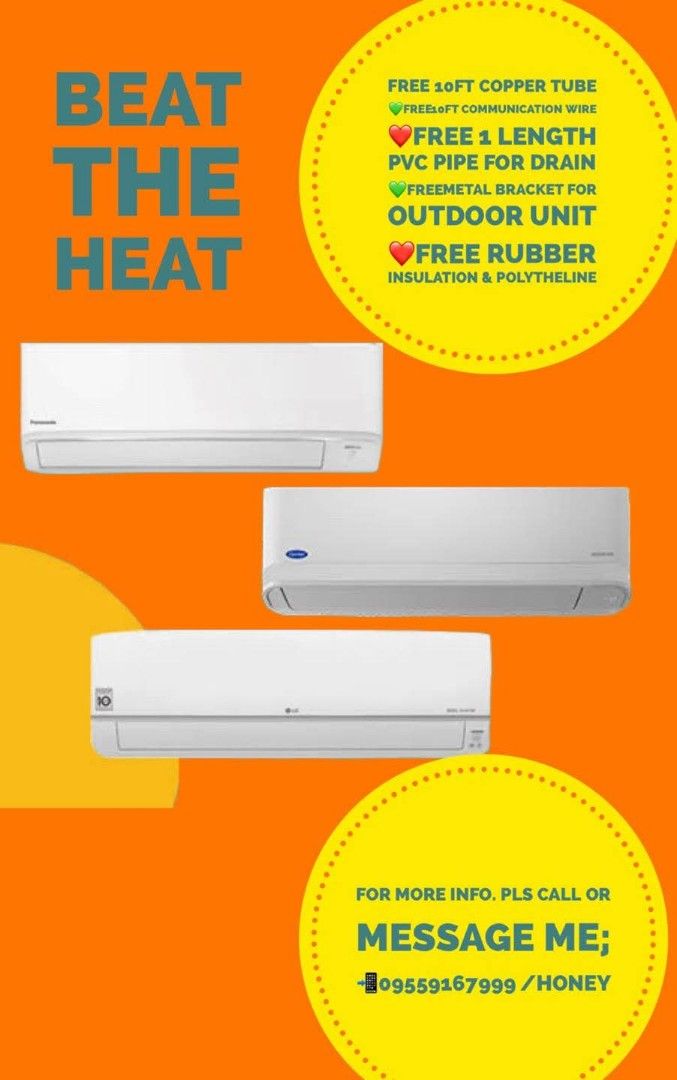 Split type inverter aircon!! Brandnew with free installation!!! (Category: Air Conditioning and Heating) located in Del Monte. Submitted by honeyhavyier (Listing ID 1371333451, Image 1). Description: Cant take the heat of the summer ? 🥵🥵🥵 Let us chill 🥶🥶 your summer with our aircon split type inverter GRAB OUR SUMMER SALE PROMO ❗❗❗ GUARANTEED BRANDNEW FACTORY SEALED WITH FREE INSTALLATION ✅Free installation w/ first 10 feet ✅Free delivery w/