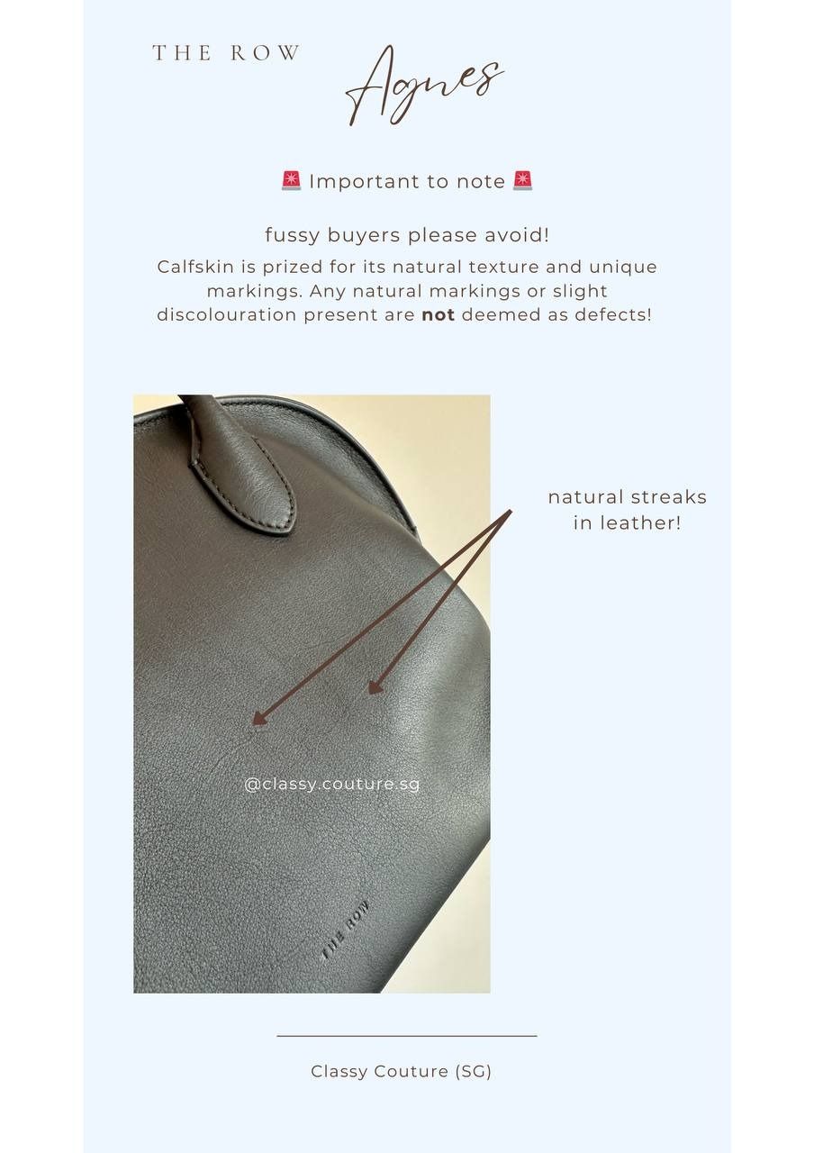 The Row Agnes Bag in Black Polished Saddle Calfskin Leather (Category: Bags & Wallets) located in Singapore. Submitted by classy.couture.sg (Listing ID 1371219957, Image 3). Description: 🧚‍♀️ 5% off any 2 or more items, always the best prices here! 🧚‍♀️ 🧚‍♀️ Insta @classy.couture.sg for exclusive deals & pieces 🧚‍♀️ from The Row: the Agnes redefines everyday elegance with its smooth leather exterior and intentional ruching details. 100% calfs