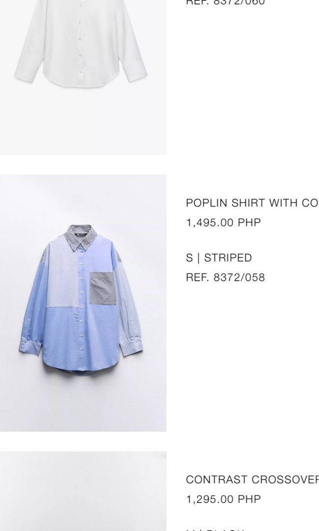 ZARA poplin shirt with contrast (Category: Shirts) located in Manila. Submitted by itsbeasy (Listing ID 1371307777, Image 1). Description: ORIG PRICE: 2,495php Purchased on sale: 1,495php .