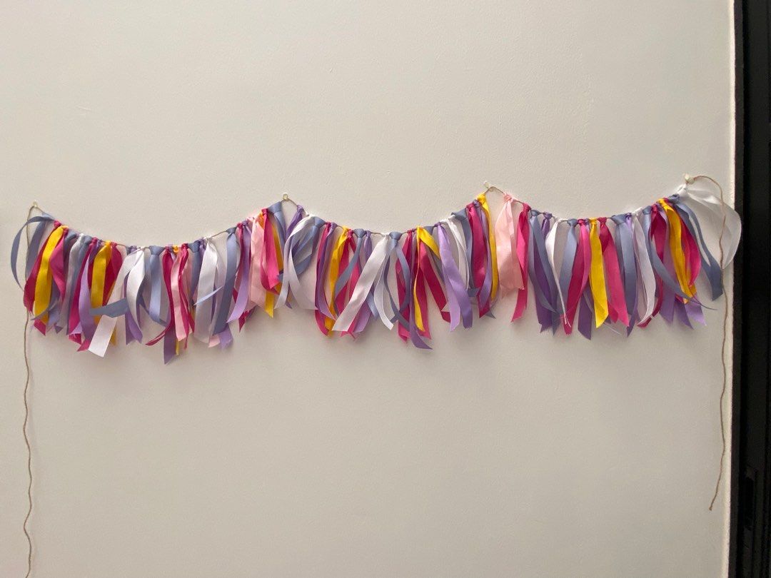 Birthday Party Gender Reveal Bachelorette Hens Night Pink Purple Blue Ribbon Bunting (Category: Announcements) located in Petaling Jaya. Submitted by erniethela34386 (Listing ID 1371452052, Image 1). Description: Approx 1.3m.
