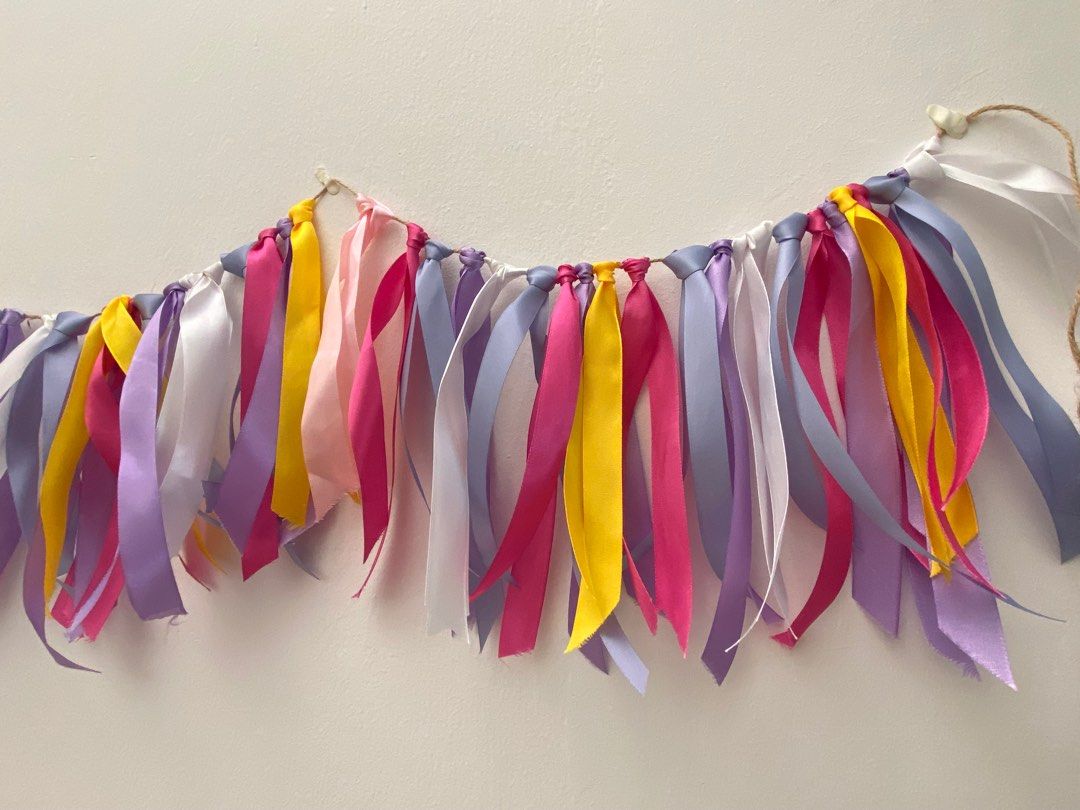 Birthday Party Gender Reveal Bachelorette Hens Night Pink Purple Blue Ribbon Bunting (Category: Announcements) located in Petaling Jaya. Submitted by erniethela34386 (Listing ID 1371452052, Image 3). Description: Approx 1.3m.