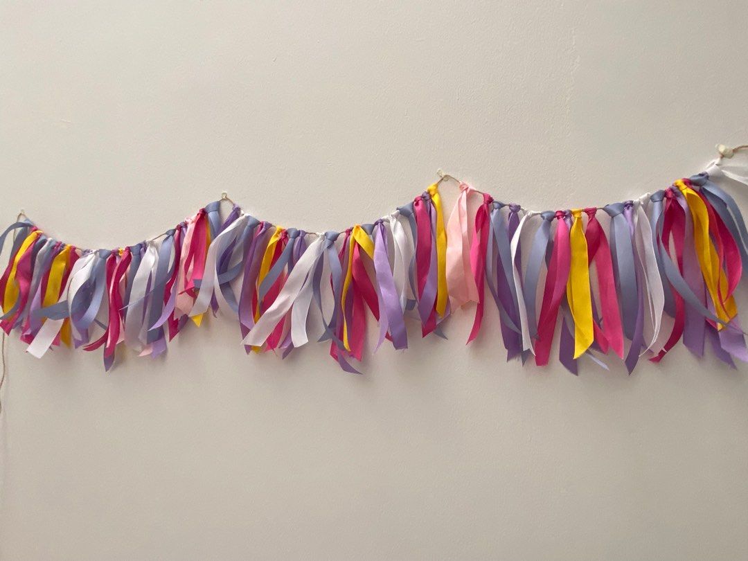 Birthday Party Gender Reveal Bachelorette Hens Night Pink Purple Blue Ribbon Bunting (Category: Announcements) located in Petaling Jaya. Submitted by erniethela34386 (Listing ID 1371452052, Image 2). Description: Approx 1.3m.