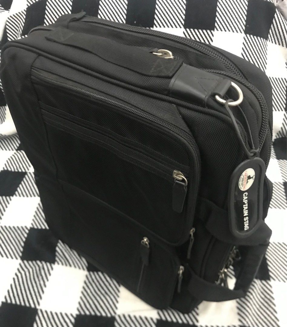 Captain Stag Laptop/Backpack Bag (Category: Laptop Bags & Sleeves) located in Quezon City. Submitted by 79moving (Listing ID 1371433653, Image 2). Description: Captain Stag Laptop/Travel Bag 2 way sling / backpack 16” X 12” X 5”inch Expandable up to 7”.