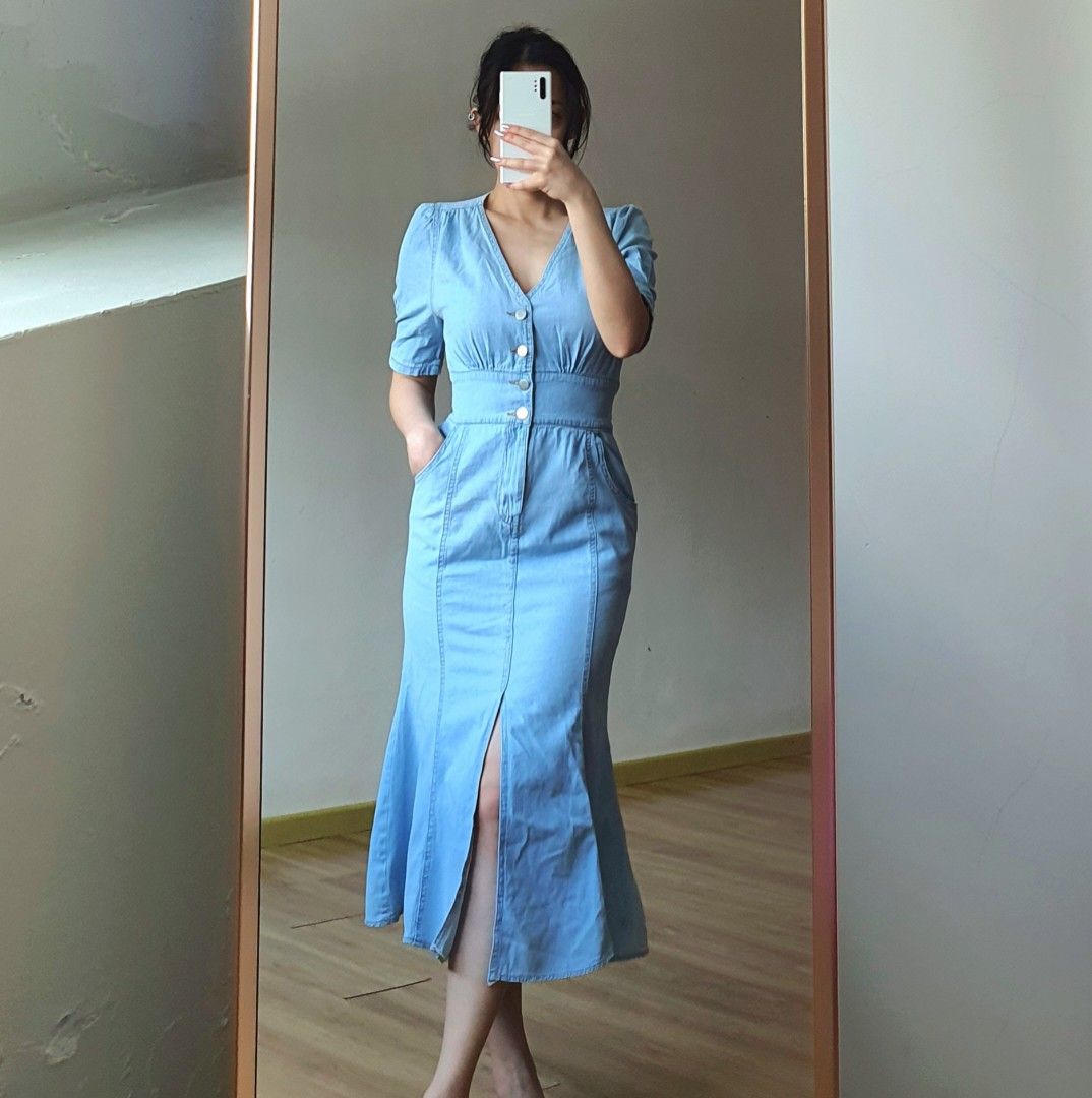 d.dan] Korean Style Mermaid Denim Dress, Women's Fashion, Dresses & Sets,  Dresses on Carousell