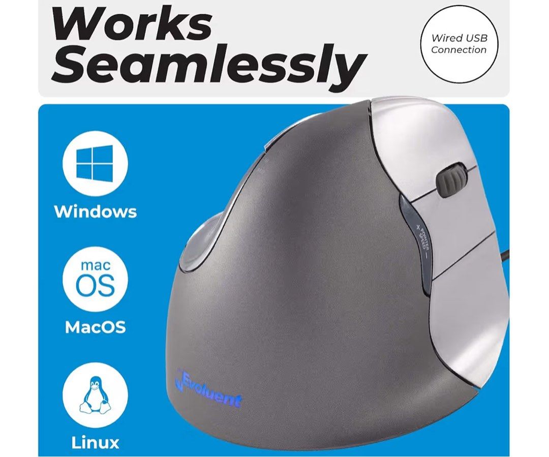 Evoluent VM4R VerticalMouse 4 Right Hand Ergonomic Mouse with Wired USB Connection (Regular Size.) The Original VerticalMouse Brand Since 200263205308612353112