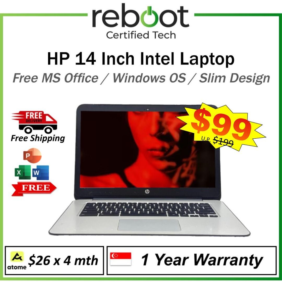 HP 12 Intel Laptop - HP Laptop - Ideal for All Users - Fast Wi-Fi - Windows OS + MS Office ! - Great Responsiveness - Flashsale!!- Well-Tested - Buy Now! (Category: Laptops & Notebooks) located in Singapore. Submitted by buyatfuji (Listing ID 1371464674, Image 1). Description: Click here for more special deal ! https://www.carousell.sg/u/buyatfuji/ 👨‍🔧FREE Additional 3 𝐌𝐨𝐧𝐭𝐡 𝐖𝐚𝐫𝐫𝐚𝐧𝐭𝐲 !! First 10 set only !!! 🎀 HP 14 Inch Laptop (G