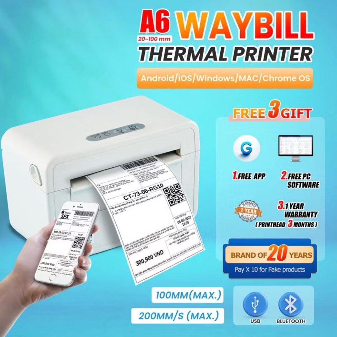 Thermal Printer Bluetooth Waybill Barcode Shipping Label Consignment Note Bluetooth Printer (Category: Printers, Scanners & Copiers) located in Singapore. Submitted by techsttop_sg (Listing ID 1371380839, Image 1). Description: 🔥 Must read 🔥 Cheaper and better than others FREE reliable doorstep delivery Brand new Refund will be provided immediately if unsatisfied Meet up will charge $2.00 extra. $92.00 for 1 Prefer delivery as meeting up is les
