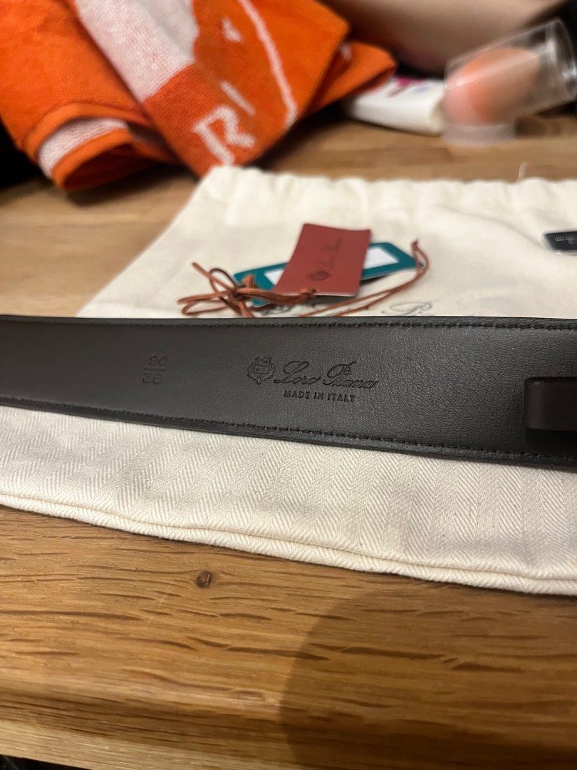 Loro Piana Belt (Leather/Suede) (Category: Belts) located in Cebu City. Submitted by b.rodriguez (Listing ID 1371410421, Image 2). Description: Dark brown Size 90 Brand new Bought last May 24, 2025 in Rome Complete with bag, tag and receipt Selling below retail RFS: too long for me.