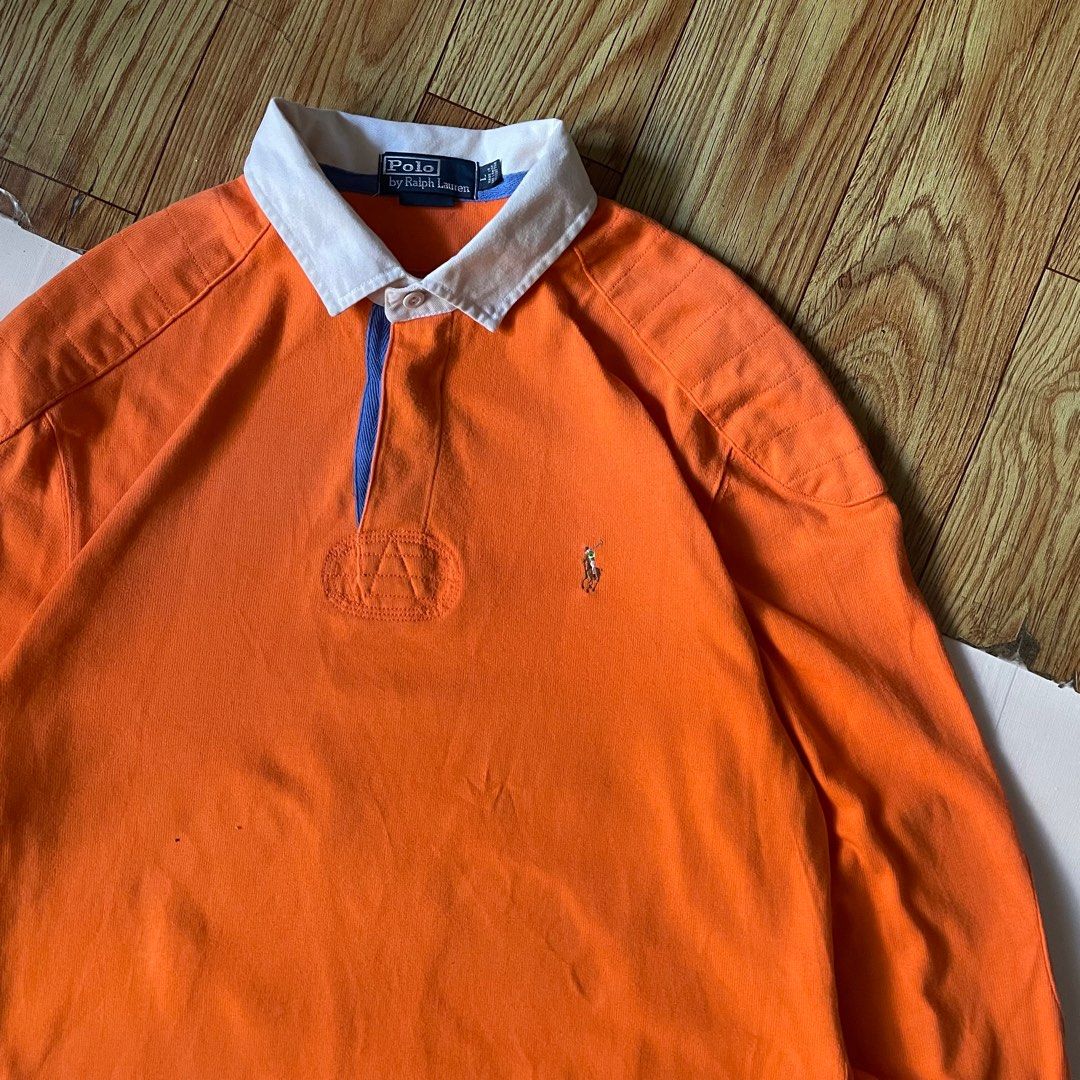Vintage 90s Polo ralph laurent rugby shirt, Fesyen Pria, Pakaian