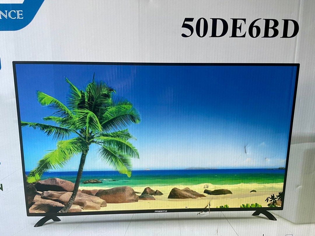 PRESTIZ 50” LED TV (Category: TV) located in Bulacan. Submitted by declutterwithjcl_ (Listing ID 1371390681, Image 2). Description: Brand: Prestiz Model: 50DE6BD 50 inches LED TV FULL HIGH DEFINITION With Stand Manual Brand New RFS: Napanalunan sa raffle, never nagamit. Note: HINDI po Smart TV, kailangan lang bilan ng TV box para magamit for Netflix, Prime Video, Youtube, etc..