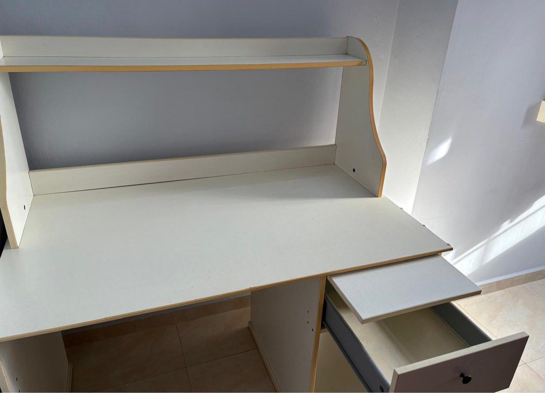 Study Table (Category: Tables & Sets) located in Singapore. Submitted by tweedledeeeee (Listing ID 1371422531, Image 2). Description: Very good condition, Pick up from home! you can come for inspection if you like as well. (good discount if u buy the foldable guestbed as well).