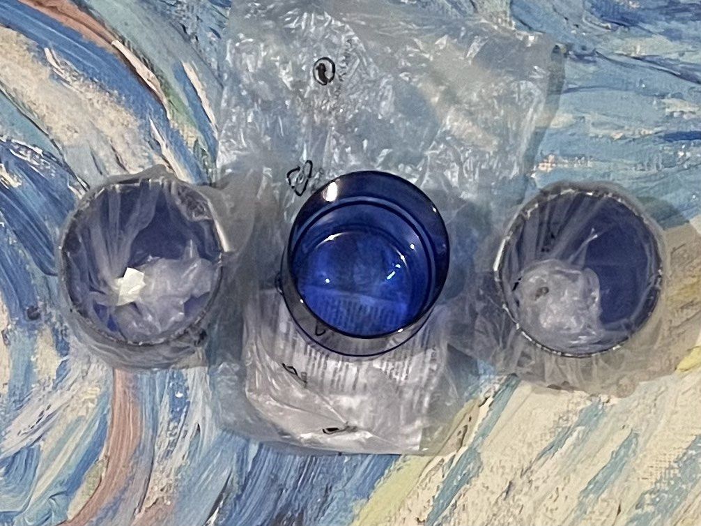 Tupperware Eleganzia Low Glasses Set (3 pcs.) (Category: Dinnerware & Cutlery) located in Quezon City. Submitted by katchierandomness (Listing ID 1371449405, Image 3). Description: Color brilliant blue, Dimensions 3” (diameter) x 3.25” (height). Price is for all 3 glasses. You can pay via GCash, Maya or BPI QR code..