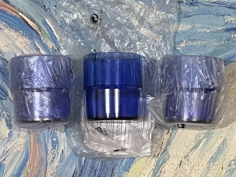 Tupperware Eleganzia Low Glasses Set (3 pcs.) (Category: Dinnerware & Cutlery) located in Quezon City. Submitted by katchierandomness (Listing ID 1371449405, Image 1). Description: Color brilliant blue, Dimensions 3” (diameter) x 3.25” (height). Price is for all 3 glasses. You can pay via GCash, Maya or BPI QR code..