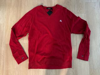 Burberry Black Label Cotton Knit V-Neck Sweater (Red)62974838912770110