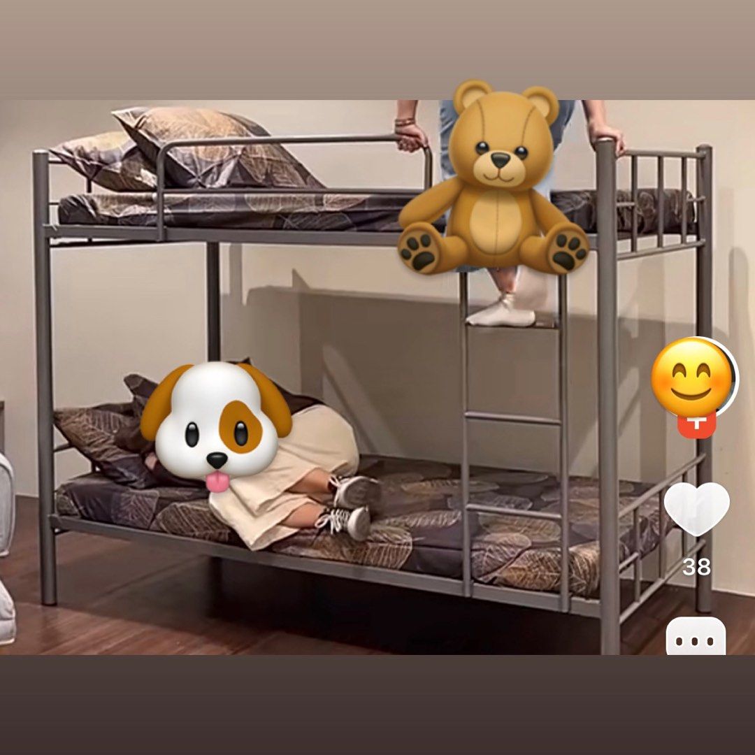 Double deck bunk beds frame only (Category: Bed Frames & Mattresses) located in Mandaluyong City. Submitted by elleguh (Listing ID 1371634556, Image 2). Description: Bulacan area Bed frame only Silver frame.