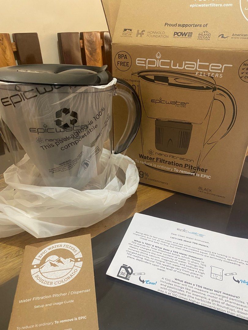 Epic water (Category: Pitchers & Dispensers) located in General Trias. Submitted by charlie.shop (Listing ID 1371611542, Image 3). Description: Brand new epic water filters Water filtration pitcher Every filter replace can filter up to 1000 water bottles.