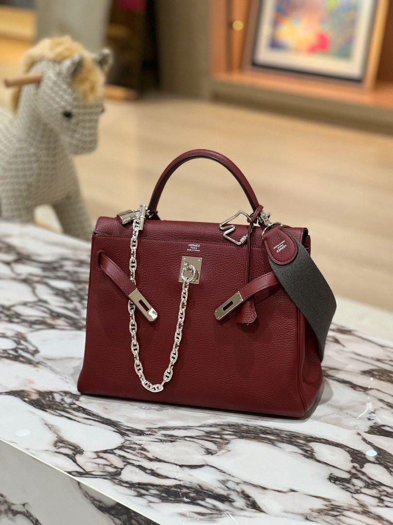 Hermes Kelly 32 rouge H togo phw, 名牌, 手袋及銀包- Carousell