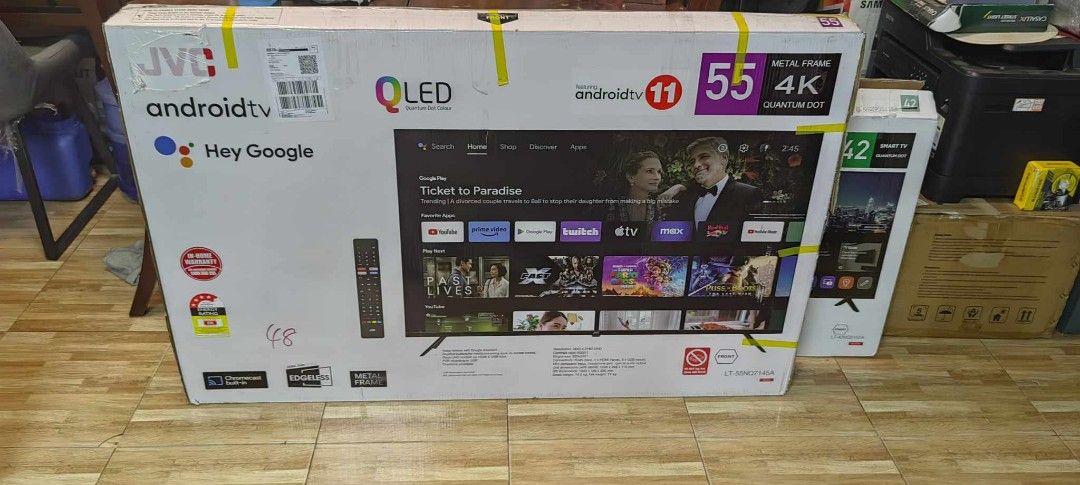 JVC QLED Android 4k UHD TV (Category: TV) located in Taytay. Submitted by mikz_1303 (Listing ID 1371574368, Image 2). Description: JVC QLED Android 4k UHD TV Almost New From New Zealand 220v Edgeless Chromecast built-in Size: 55in Complete package Pick up in Taytay.