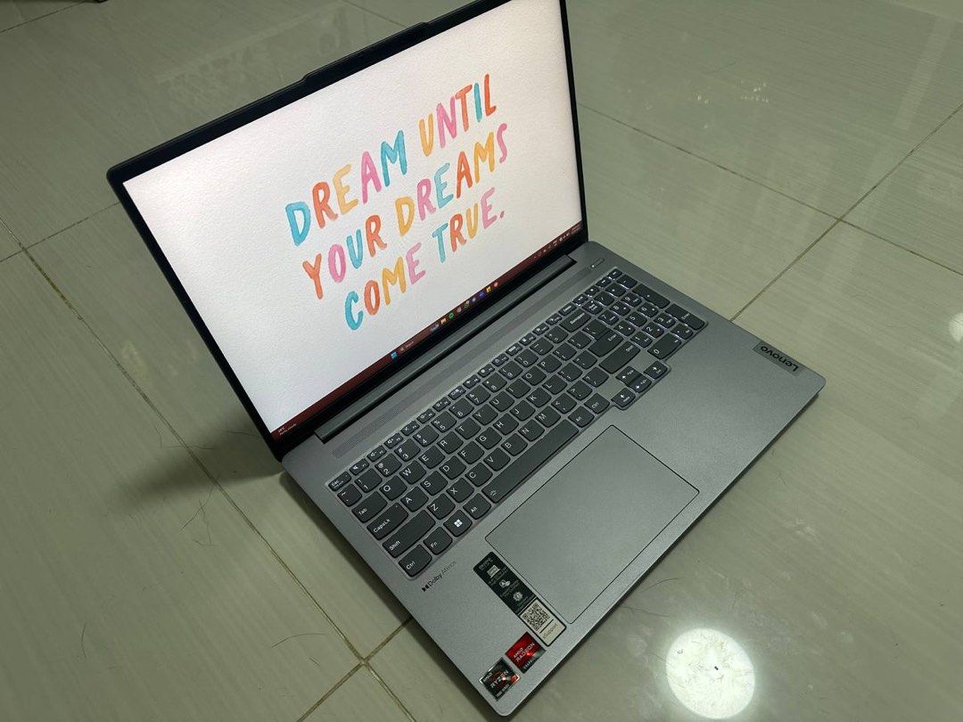 Lenovo IdeaPad Pro 5 (Category: Laptops & Notebooks) located in Singapore. Submitted by chuyannie (Listing ID 1371563671, Image 3). Description: • Barely used, bought for work but ended up being provided with a work laptop by company • No defects at all, laptop is working fine (Purchased end of 2023) • No longer have the box, only have the charger • Refer to last pic for details (16GB RAM, 512GB SSD, AMD Ryzen 7 7735HS with Radeon Graphics 3.20Hz