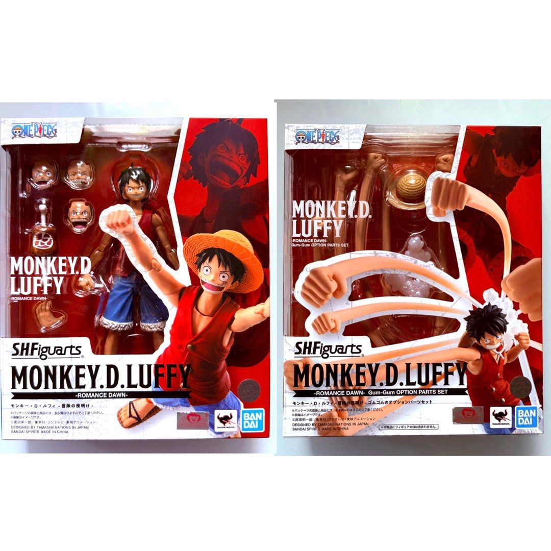 MISB Bandai s.h.figuarts Monkey D Luffy Romance Dawn Body + Option Parts Set of 2 Boxes SHFiguarts SHF Action Figure, Authentic, New, Sealed & Unopened in Mint Condition Box (Category: Toy Figures) located in Singapore. Submitted by tudor8 (Listing ID 1371681090, Image 1). Description: Authentic, New, Sealed & Unopened in Mint Condition Box 😊 Fixed price please, thanks 😊 First come first served basis while stocks last :) Items sold are not exch