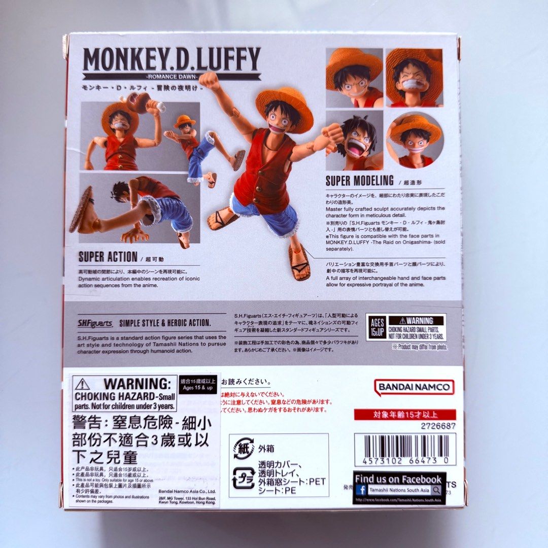 MISB Bandai s.h.figuarts Monkey D Luffy Romance Dawn Body + Option Parts Set of 2 Boxes SHFiguarts SHF Action Figure, Authentic, New, Sealed & Unopened in Mint Condition Box (Category: Toy Figures) located in Singapore. Submitted by tudor8 (Listing ID 1371681090, Image 3). Description: Authentic, New, Sealed & Unopened in Mint Condition Box 😊 Fixed price please, thanks 😊 First come first served basis while stocks last :) Items sold are not exch
