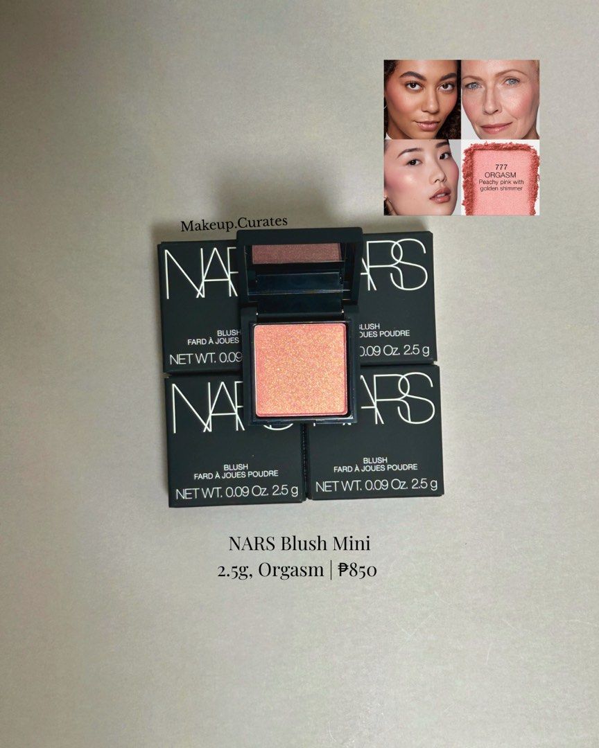 NARS BLUSH ORGASM MINI (Category: Makeup) located in Manila. Submitted by makeupcurates (Listing ID 1370108246, Image 1). Description: Nars orgasm blush mini Half the size of full size Super sulit because this is pigmented af Perfect for travels and for gifting Guaranteed authentic Lowest price already Available on hand and ready to ship asap.