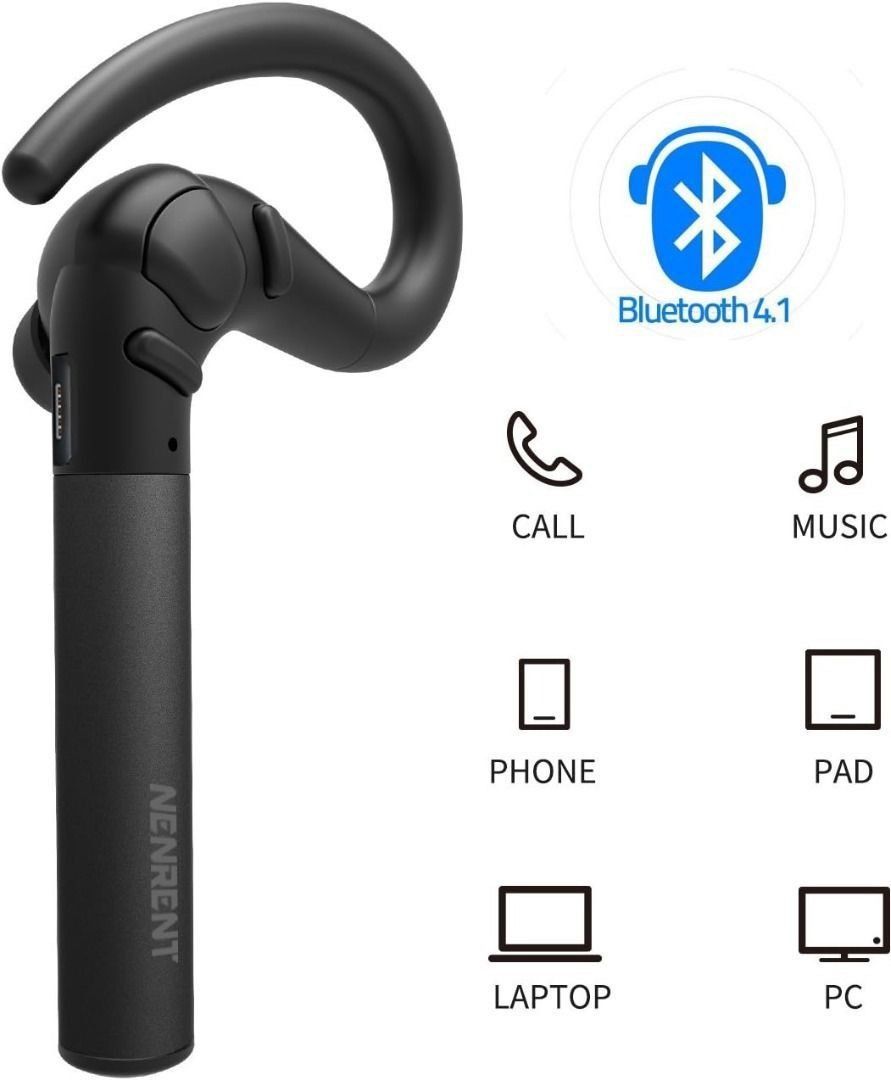 NENRENT S580 Bluetooth Headset,Longest Call Time Up to 12-15 Hour Right Ear Wireless Headphone Earphone Earpiece with Mic Hands-Free Calls Black 1 Piece (Category: Earphones) located in Singapore. Submitted by MEDMX (Listing ID 1371572582, Image 1). Description: 1, Ergonomics Design: The NENRENT S580 Headset is designed according to ergonomics and the S580 is the longest Call time Headset in the Currently, It’s extremely Lightweight, Crafted with