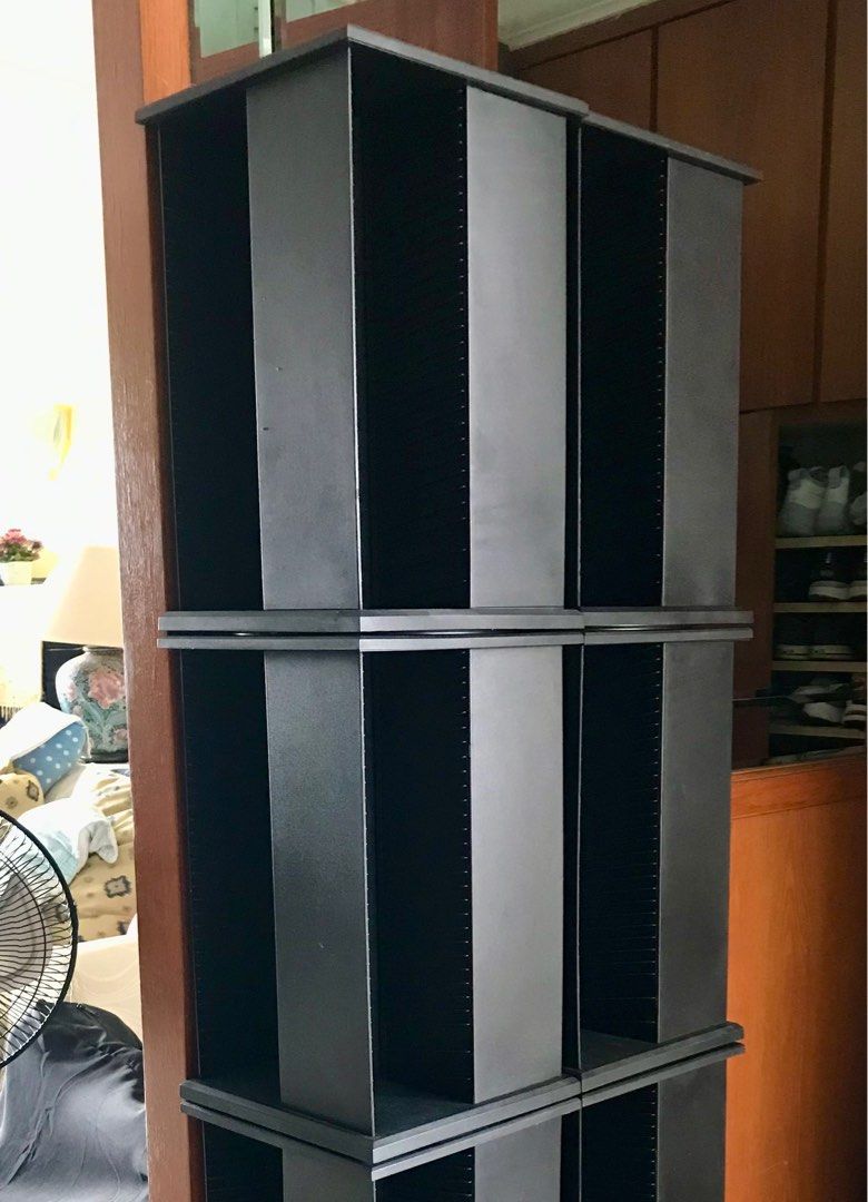 Rotatable CD Racks - $40 (Category: Other Audio Equipment) located in Singapore. Submitted by lets_makeadeal (Listing ID 1363081015, Image 1). Description: For sale is a set of four (4) rotatable CD storage rack designed to be stackable to allow free access and yet keep your CDs stored in an organised manner. The CD rack measures 28 x 28 x 45 cm and can hold 120 CDs each. All 4 racks can hold 480 CDs in total. Selling $160 for all the 4 racks. Th