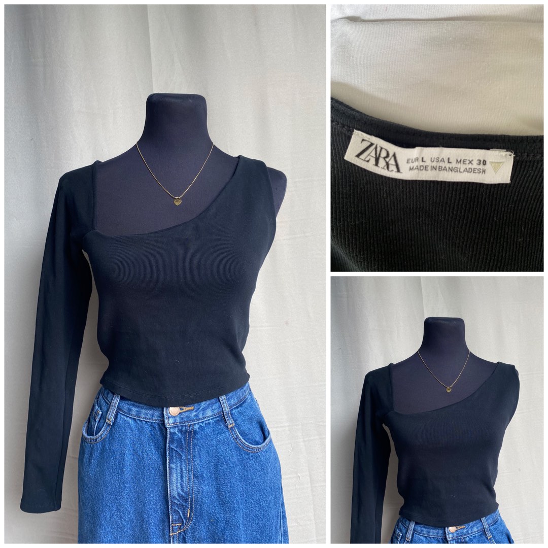 New Zara Black Flounce Top w/ Pocket - S