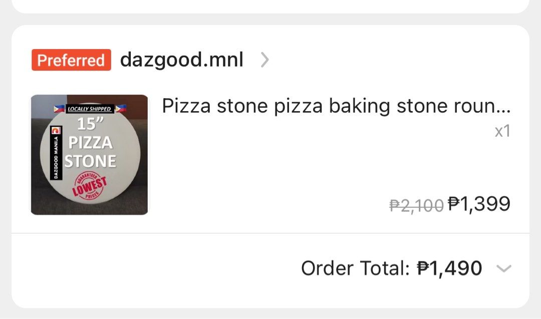 🍕 15” Pizza Stone – Used (Category: Bakeware) located in Quezon City. Submitted by lesliemercado (Listing ID 1371790890, Image 3). Description: 📍 Pickup Only: Novaliches, QC 💸 Price: ₱699 Selling my used 15-inch pizza stone from Dazgood Manila. ✅ Perfect for baking pizzas, bread, and more. ✅ Used condition (see actual photos) – still works great, just needs cleaning. ✅ Durable and distributes heat evenly. RFS: Decluttering after moving condo. 