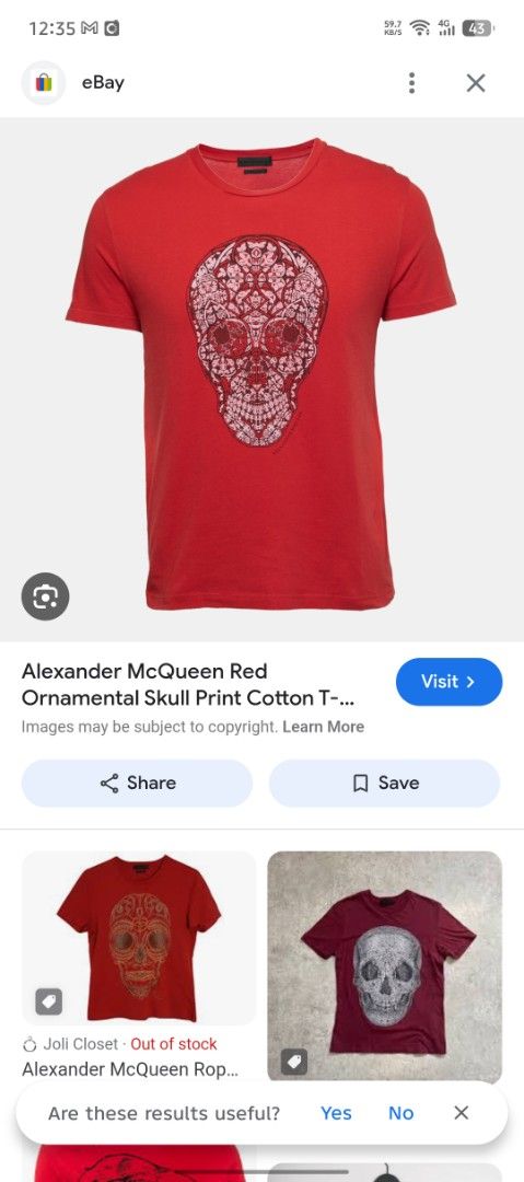 Alexander McQueen Tshirt (Category: Luxury Apparel) located in Agoo. Submitted by fitzmatic15 (Listing ID 1371763976, Image 1). Description: Alexander McQueen large parang small ‎19.5x25.5 ‎Very good ‎ issue see pic. Parang tape sa tagiliran.