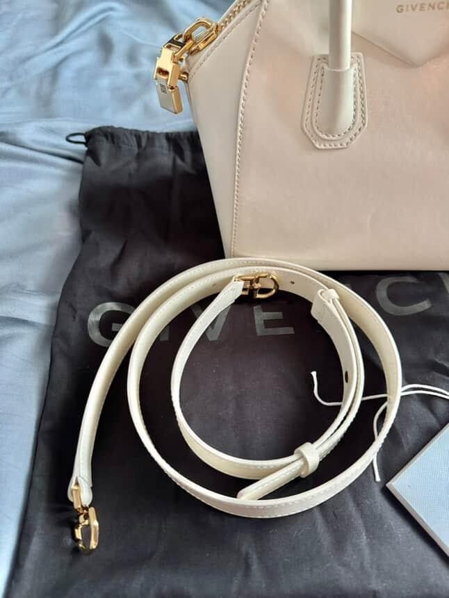 Authentic Givenchy mini antigona (Category: Luxury Bags & Wallets) located in Manila. Submitted by missyyyxx (Listing ID 1371900289, Image 3). Description: authentic💯 slightly nego for sure buyer excellent condition orig price on tag complete inclusions so pretty in Ivory color!.