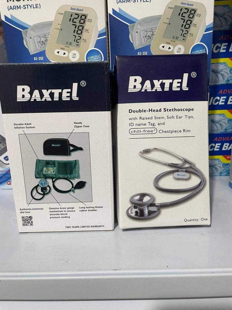 Baxtel set sphygmomanometer and stethoscope (Category: Health Monitors & Weighing Scales) located in Manila. Submitted by joy63057743416 (Listing ID 1371730510, Image 1). Description: brandnew affordable onhand negotiable good quality and condition open for pick up and delivery high quality we also sell many medical supplies call me 09268225723 cod,gcash,bank transfer.