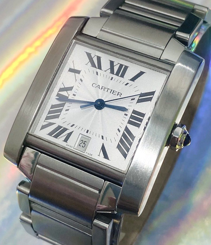 Cartier Tank Française Large (Category: Luxury Watches) located in Bulacan. Submitted by youlovewatches (Listing ID 1371732949, Image 3). Description: Cartier Tank Française Large Automatic 210,000 Php Guilloche White Dial 28x32mm Case size Automatic Movement 6'0 Calendar Aperture 9.5/10 Like New (Free Polish upon request) All Original Parts, No issue, All working Guaranteed Authentic Low ballers will not be entertained (Selling low already) Set 