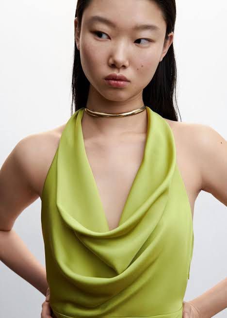 For RENT: Mango Draped Neck Satin Dress (Category: Dresses) located in Quezon City. Submitted by bagelll18 (Listing ID 1371801461, Image 2). Description: Size 0 Material is Satin with Lining Lime Color Great for formal events💖 For rent: Php 1,500.00 for 2days (48hours) inclusive of dry cleaning fee Additional Php 500.00 per day Plus refundable Security deposit of Php 3,000.00 Dress is currently brand new with tags .