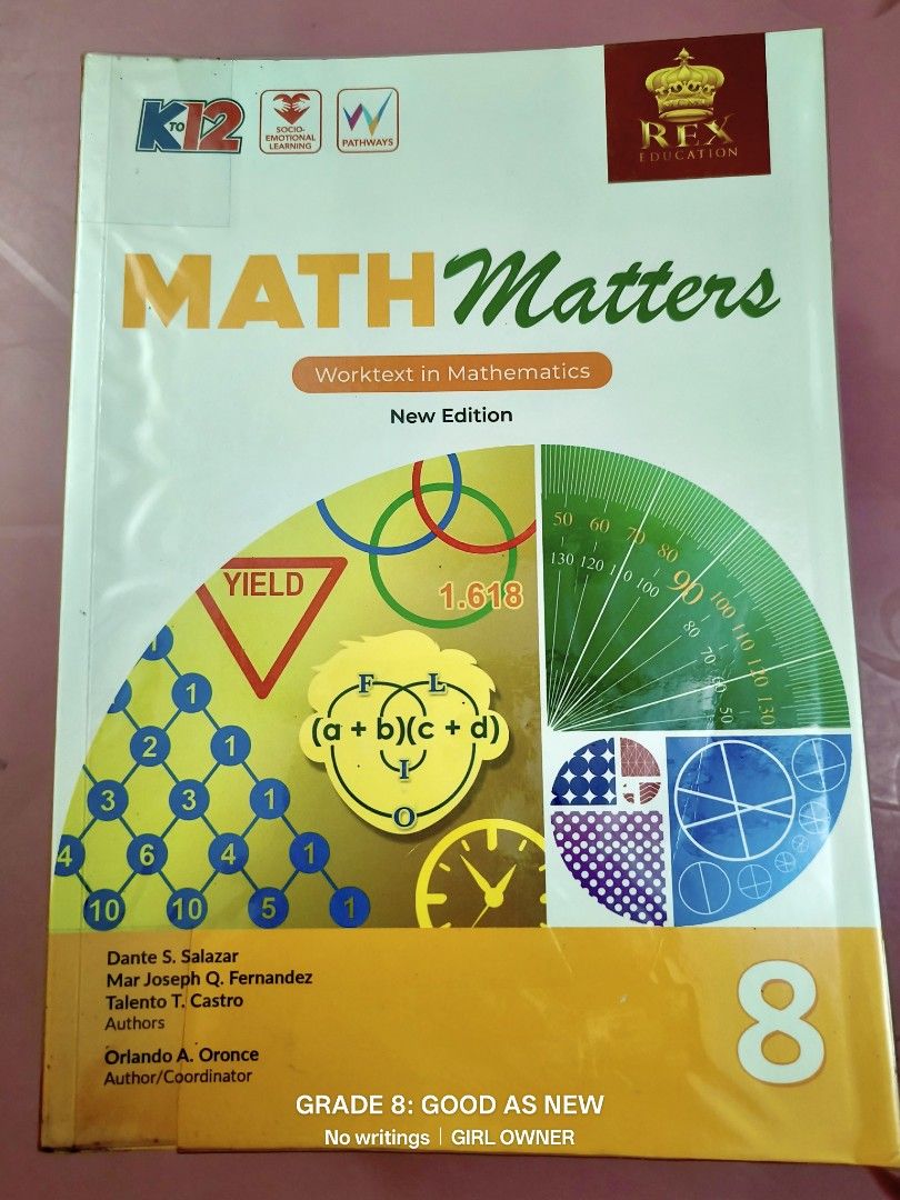 Grade 8 Books (Category: Textbooks) located in Taytay. Submitted by babyonesiesph (Listing ID 1371870485, Image 3). Description: Grade 8 Books - Girl Owner 🔖Books are in excellent condition: Like new. No writings or markings inside. Owned by a Grade 8 girl. Only a small surname marker pen at the bottom of each book. 📍 Here is the list of books in the image along with their title, year, and publisher: Title: Digital Design in Photoshop Year: Pub