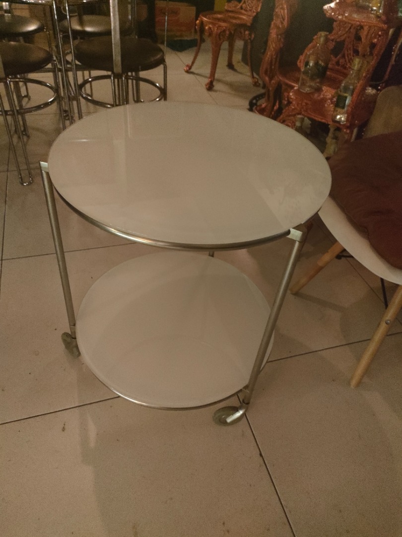 Meja Roda 2 Susun Kaca Stainless, Perabotan Rumah di Carousell