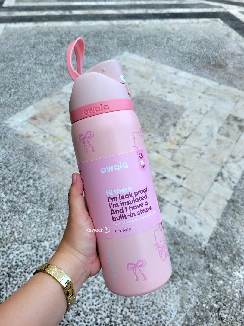 Owala Sanrio 32oz FreeSip "HELLO KITTY 🌸💦 (Category: Water Bottles & Tumblers) located in Quezon City. Submitted by Kayreen (Listing ID 1371840729, Image 1). Description: • Stainless steel insulated bottle. • Leak-proof lid. • Patented FreeSip spout with a built-in straw that lets you sip or swig. • BPA , lead and Phthalate-free. • Wide opening for cleaning and adding ice. • with convenient carry loop that also doubles as a lock when closed. • 