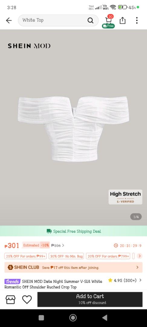 SHEIN White Offshoulder with skirt (Category: Sets or Coordinates) located in Manila. Submitted by ur_style_ (Listing ID 1371897380, Image 2). Description: Skirt is included. Payment first via Gcash.
