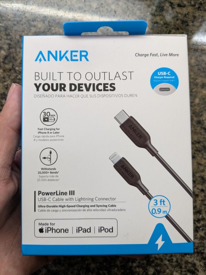 USB-C to Lightning Cable ANKER (Category: Chargers & Cables) located in Quezon City. Submitted by joewack (Listing ID 1371816828, Image 1). Description: ANKER USB-C to Lightning Cable original brand new sealed loc Quezon City shipping Lalamove COD/Gcash/Maya.