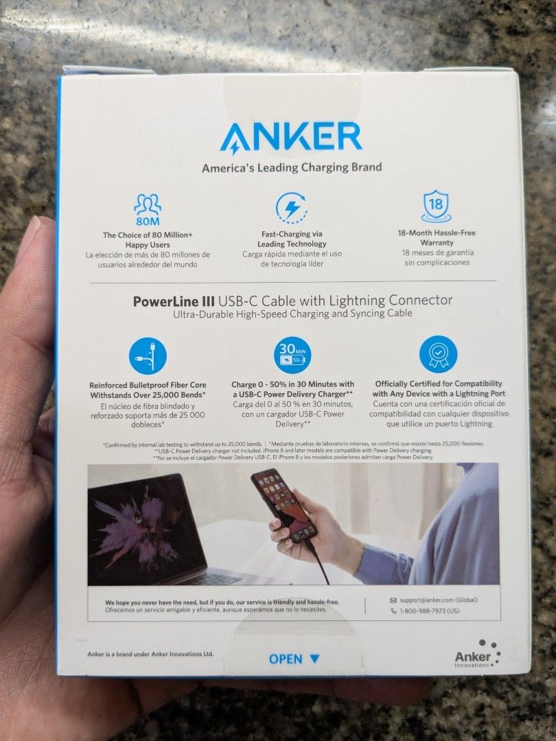 USB-C to Lightning Cable ANKER (Category: Chargers & Cables) located in Quezon City. Submitted by joewack (Listing ID 1371816828, Image 2). Description: ANKER USB-C to Lightning Cable original brand new sealed loc Quezon City shipping Lalamove COD/Gcash/Maya.