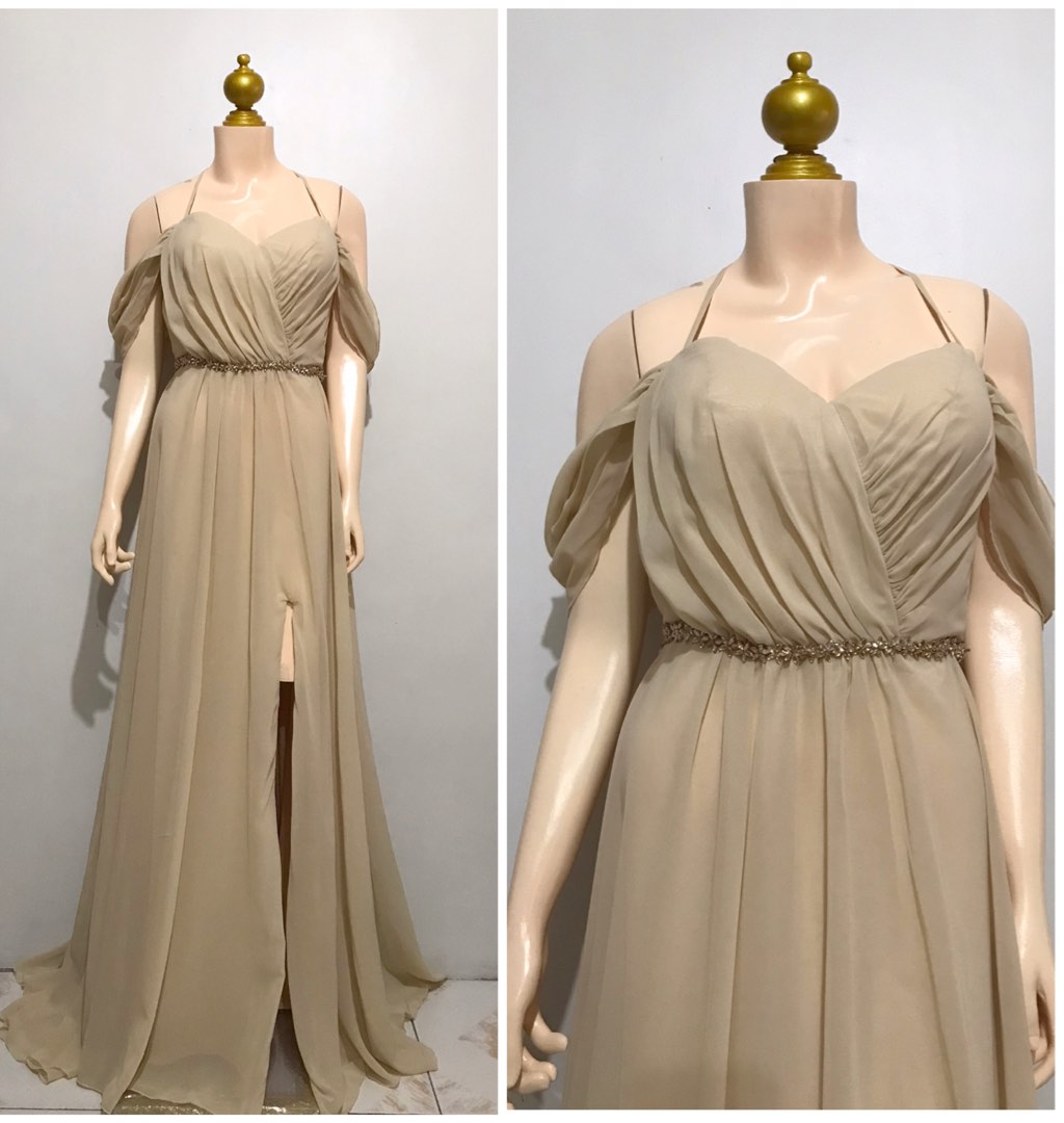 Beige and Maroon Long Gown main image 1