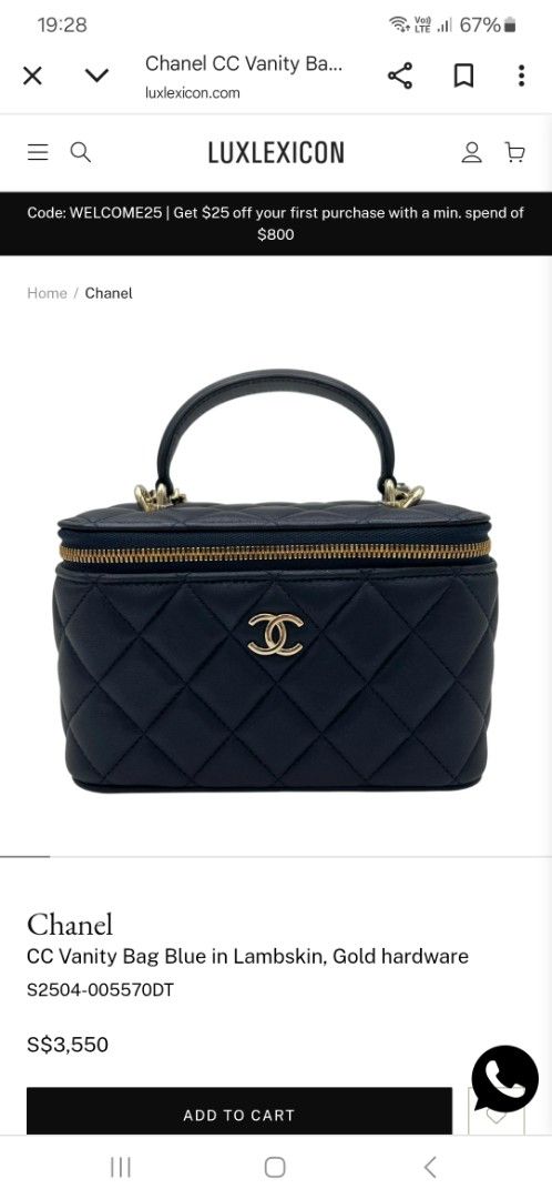 Chanel vanity (Category: Bags & Wallets) located in Singapore. Submitted by xxshopme (Listing ID 1367032704, Image 1). Description: bought in paris with receipt dark blue color.