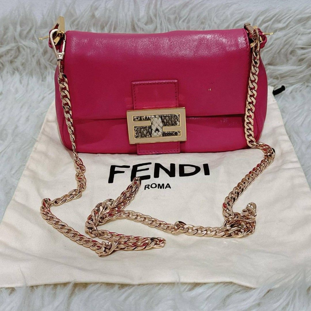 Fendi baguette with chain pink ghw Price jt, Barang Mewah