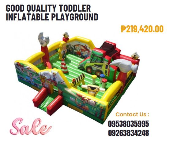 good quality TODDLER INFLATABLE PLAYGROUND (Category: Infant Playtime) located in Caloocan City. Submitted by 09051674995 (Listing ID 1366920281, Image 1). Description: 5.7*5.5*2.8m/ 18.7*18.0* 9.2ft 18oz, 0.55mm PVC tarp. Certificated. Technology:with reinforcement. HD Printing with Protection Coating. Dimension excludes the step..
