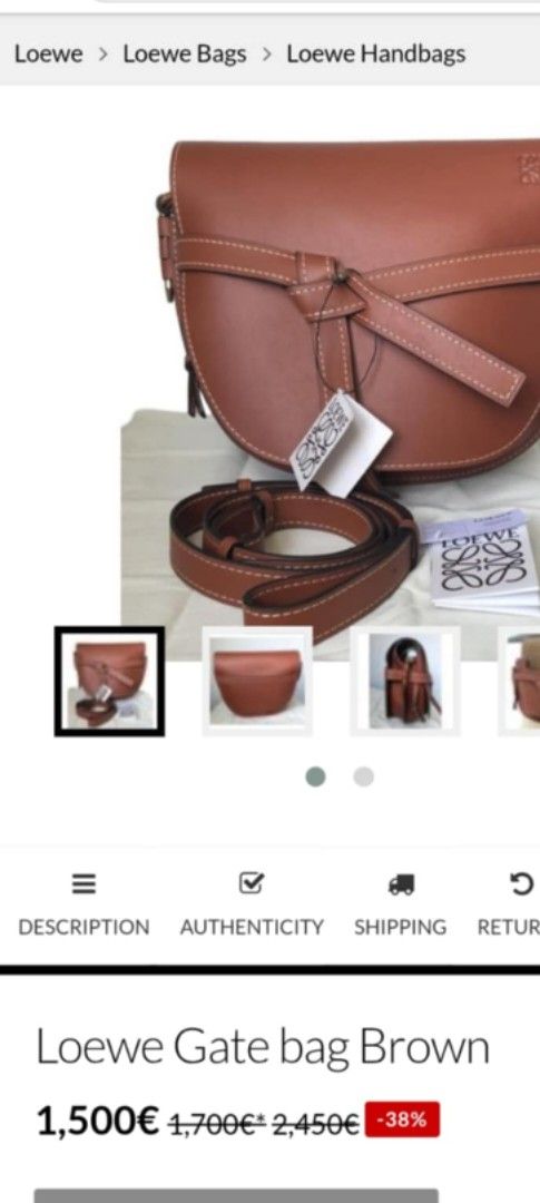 loewe gate (Category: Luxury Bags & Wallets) located in Lemery. Submitted by venus23 (Listing ID 1367061006, Image 2). Description: genuine leather,check issue s strap.