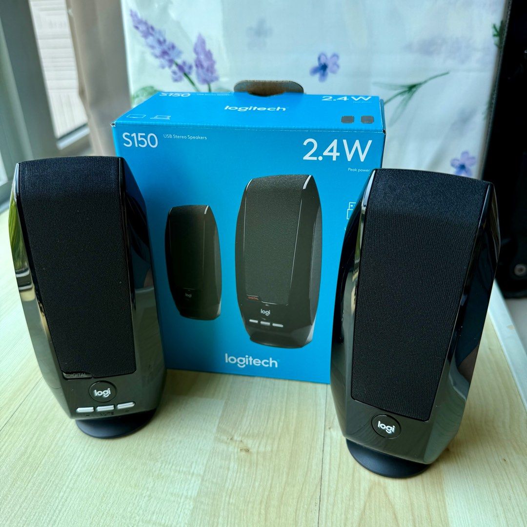 Logitech S150 Speakers (Category: Soundbars, Speakers & Amplifiers) located in Singapore. Submitted by peekaboo82 (Listing ID 1366962605, Image 1). Description: Logitech S150 USB Stereo Speakers Balanced audio sound with depth - 2 Watts Peak/ 1.2 Watts RMS power produces immersive and crystal clear sound. Simple and quick USB connection. Just plug the speakers into your computer USB-A port. An orange LED stays lit when your speakers are on. Disco