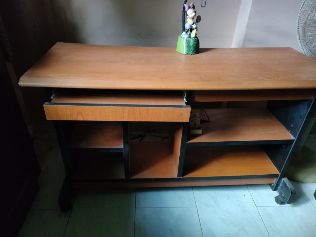 Solid wood table on wheels
