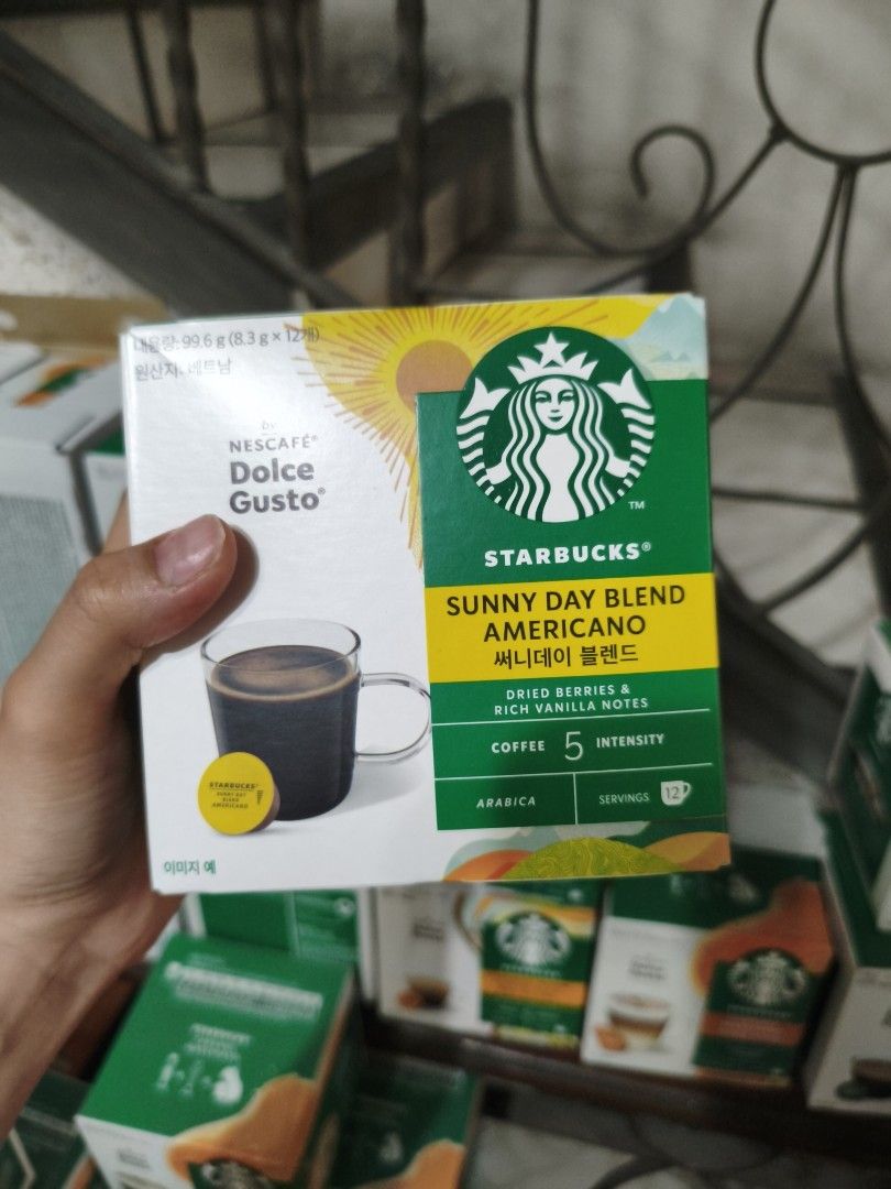 Starbucks dolce gusto capsules (Category: Beverages) located in Taguig. Submitted by rabbys (Listing ID 1367037526, Image 3). Description: for sale expiry of caramel April 30,2025 and Sunny day blend march 31,2025.